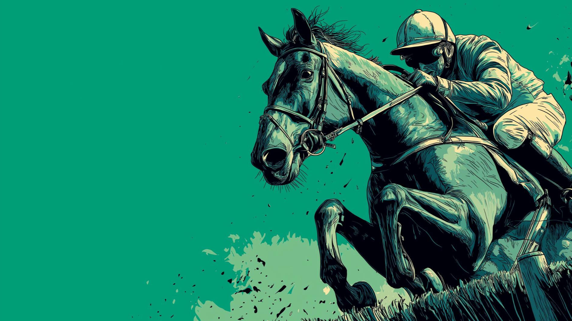 Horse Winning Race Horse jumping clear in front