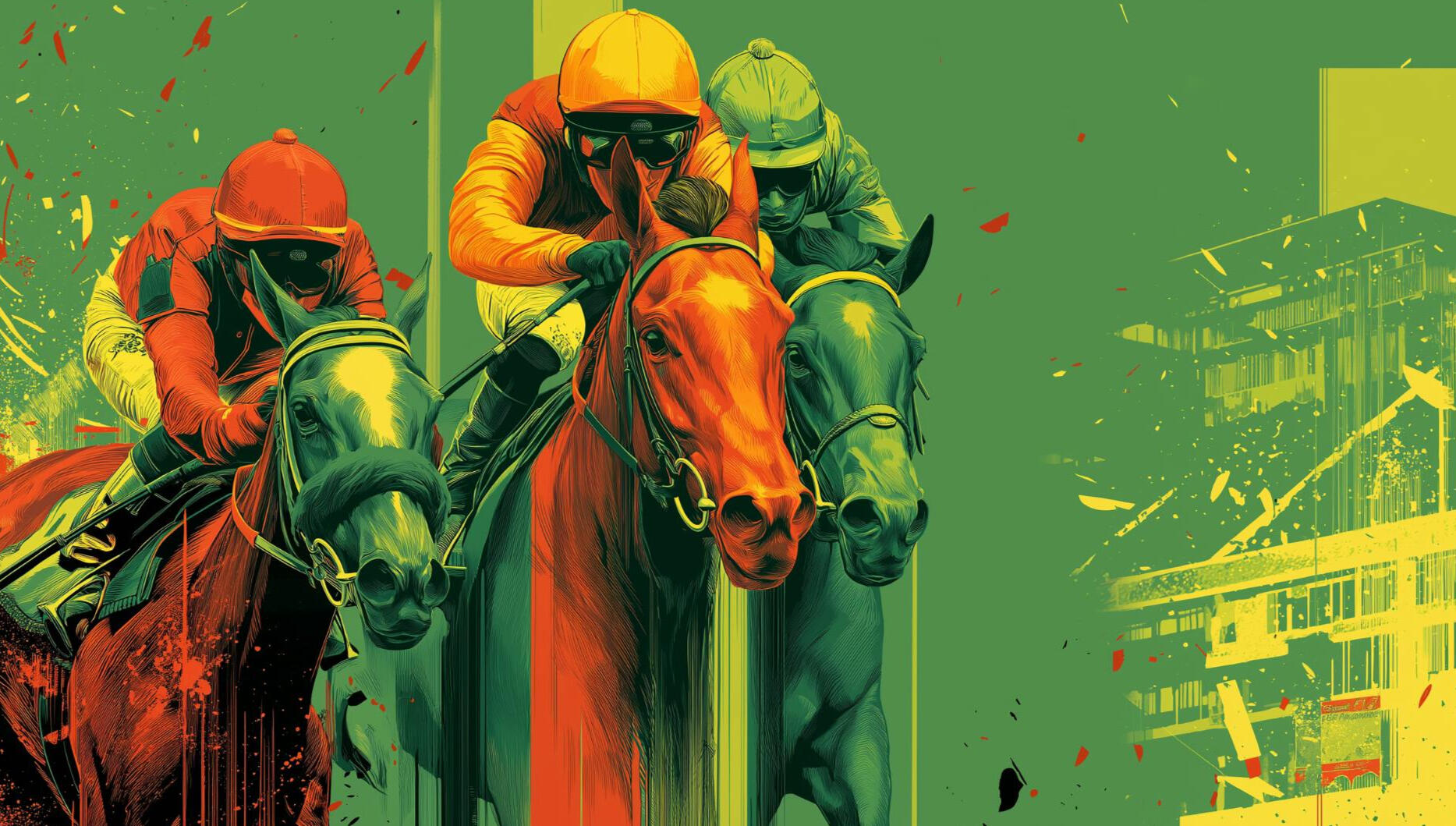 Horses running three in a line